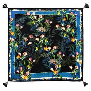 Johnny Was 100% Silk Leopard Tropical Bird Tassel Scarf Wrap 42”